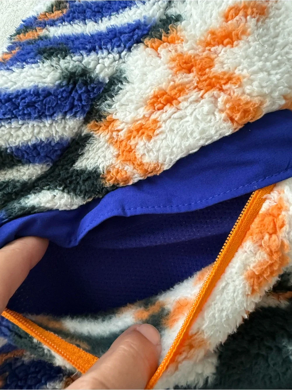 The North Face Men’s Blue, White & Orange Patterned Half-Zip Fleece Hoodie eb2